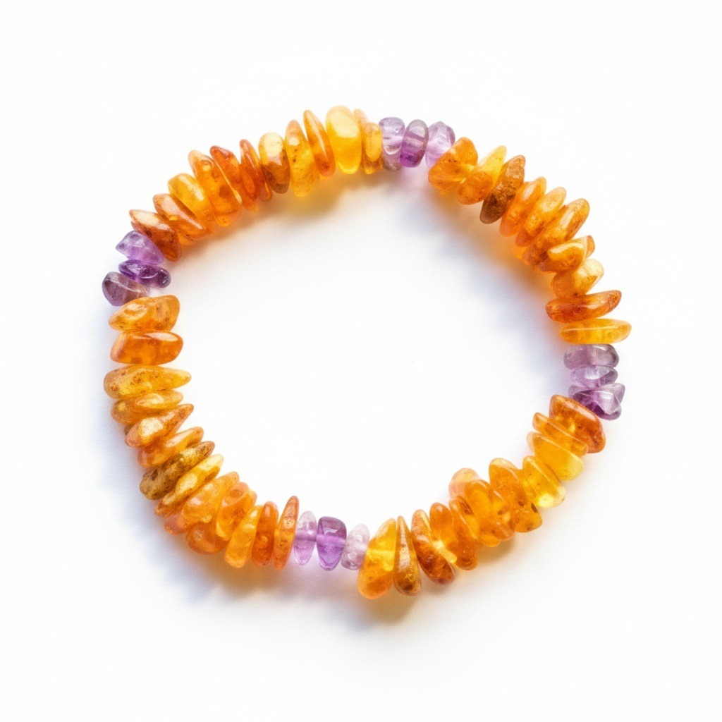 Braccialetto in ambra baltica naturale abbinato a collari con Ametista 1 Braccialetto ambra e ametista